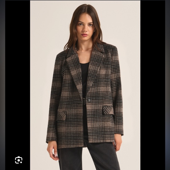 Z Supply Plaid Blazer - Black and Brown - Picture 2 of 12